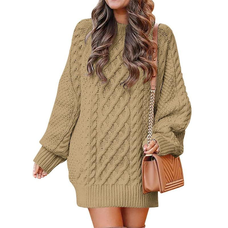 ANRABESS Women Long Sleeve Crewneck Oversized Cable Knit Chunky Baggy Loose Pullover Tunic Minimalist Sweater Dress for Women 2025 Trendy Winter Outfits