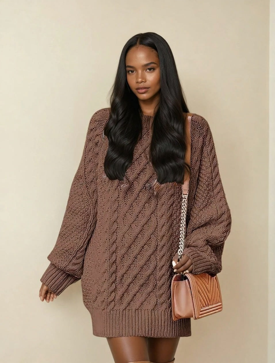 Oversized Cable-Knit Sweater Dress