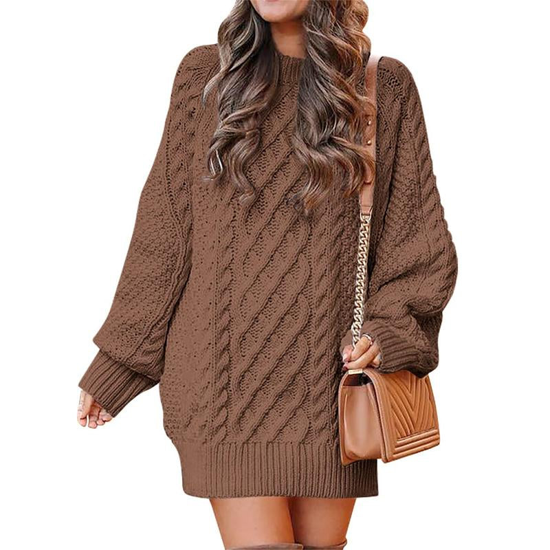ANRABESS Women Long Sleeve Crewneck Oversized Cable Knit Chunky Baggy Loose Pullover Tunic Minimalist Sweater Dress for Women 2025 Trendy Winter Outfits