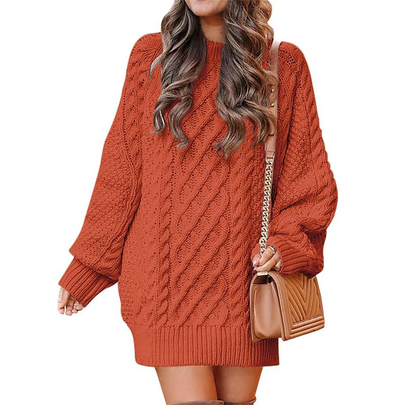 ANRABESS Women Long Sleeve Crewneck Oversized Cable Knit Chunky Baggy Loose Pullover Tunic Minimalist Sweater Dress for Women 2025 Trendy Winter Outfits