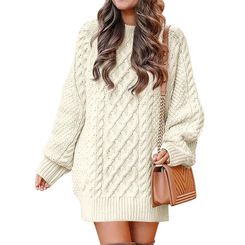 ANRABESS Women Long Sleeve Crewneck Oversized Cable Knit Chunky Baggy Loose Pullover Tunic Minimalist Sweater Dress for Women 2025 Trendy Winter Outfits