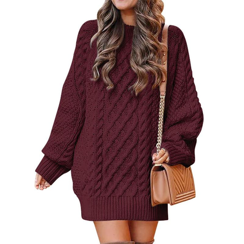 ANRABESS Women Long Sleeve Crewneck Oversized Cable Knit Chunky Baggy Loose Pullover Tunic Minimalist Sweater Dress for Women 2025 Trendy Winter Outfits